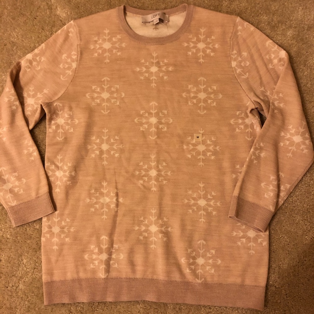 Loft light pink snowflake print sweater